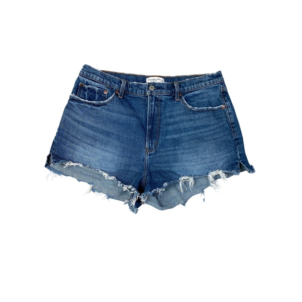 Abercrombie & Fitch High Rise Cutoff Denim Mom Shorts Women 33/16 Dark Wash 90s